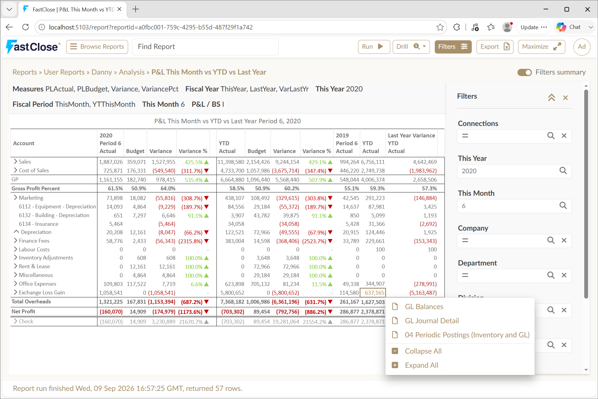 Read & Navigate — a FastClose report running live in the browser