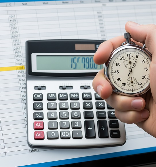 Calculator and stopwatch illustrating faster calculations